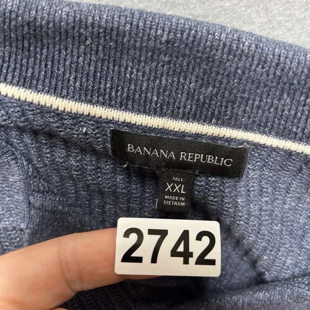 Banana Republic Polo Men 2XLT Blue Soft Linen Blend SS chunky Knit Luxury New